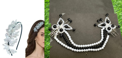 house of common Hair Accessory Tiara Head Band(White, White, Black)