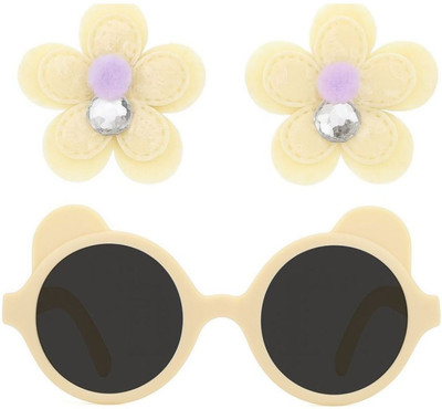 AmazingKarts Adorable Baby Gift Set 1Pc Cute Bear Sunglasses & 2Pcs Flower Hair Clips Combo Hair Clip(Yellow)