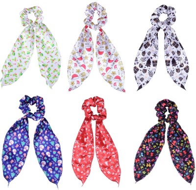 NNR Satin Silk Christmas Print Hair Scarf Scrunchies Hair Band(Multicolor)