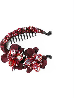 Bella Luxe By NIRAT Heavy Crystal Banana Clip for Hair Women Girls Clutcher Hair Accessories 4x2inch Banana Clip(Red)