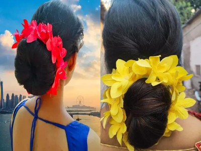 PSYCHFLORE YELLOW ORCHID WITH RED ORCHID SET OF 2 PC-F Hair Accessory Set(Multicolor)