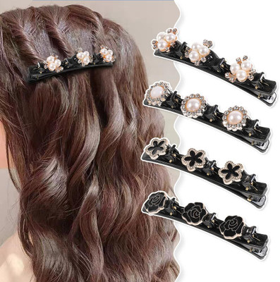 Mana 4 psc Sparkling Crystal Stone Braided Hair Clips, Braided Hair Clips Hair Clip(Black, White)