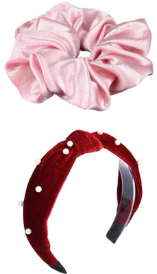 Munavi Elastic Rubber Hair Band hair combo(Pink, Red)