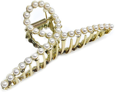 Pingaksha Innovation 1 Pcs Golden Large Metal Pearl Hair Crutcher Hair Claw For Women & Girls Hair Claw(Multicolor)