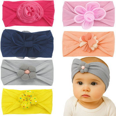 AmazingKarts 6Pcs Baby Girl Headbands – Colorful Bows & Flowers, Soft & Stretchy Head Band(Multicolor)