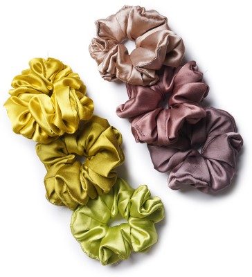 sazzle Satin hair scrunchy Scrunchies Rubber band hair ties for woman/girls set of 6 Hair Band(Brown, Copper, Gold, Green, Yellow, Beige)