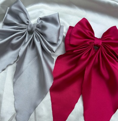 Scrubows Set of 2 double layer satin hairbow Hair Clip(Grey, Red)