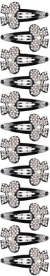 Abhi Glossy Flower Design With Stone Studded - 24 Pcs Tic Tac Clip(Black)
