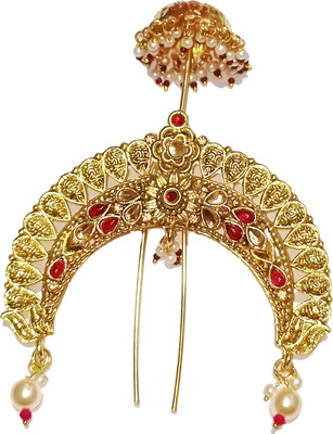 Shrungarika Aambada Juda Pin/ Hair Brooch with Jhumki Wedding Bridal Hair Accessories Bun Clip(Gold, Multicolor, Red)