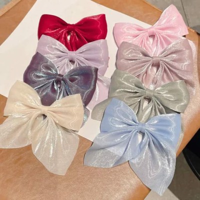 Mahavira Ent 6 Pieces Large Satin Hair Bows Ties for Girls Silk-Stylish French Bow Hair Clip Hair Band(Multicolor)