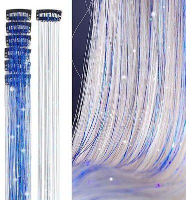 Views 2pcs Clip in  Tinsel Extensions Highlights for  24 Inch (Dark Blue) Hair Extension