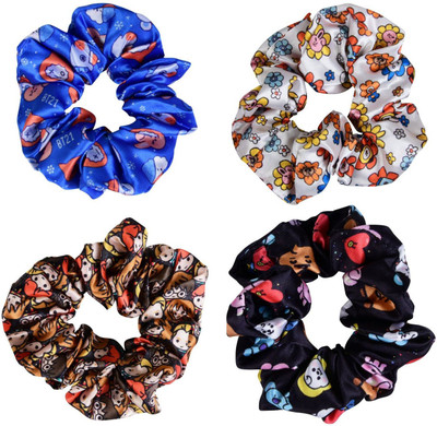 NNR Pack of 4 BTS Army Print Satin Silk Hair Scrunchies Multicolor4 Rubber Band(Multicolor)