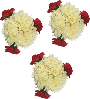 MICLAC Mogra bun with rose for hair || Hair moga bun with rose 3PCS Hair Accessory Set(White)