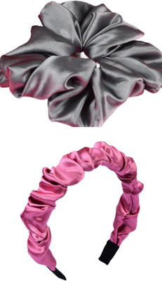 Munavi Elastic Rubber Hair Band hair combo(Grey, Pink)