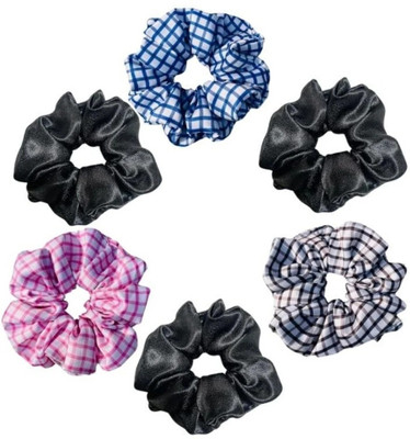 CraftyGlam by Chitrakala Printed Satin Scrunchies pack of 6 Rubber Band(Multicolor)
