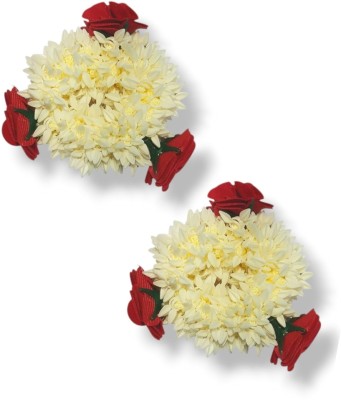 MICLAC Women flower juda bun with rose 2PCS Hair Accessory Set(White)