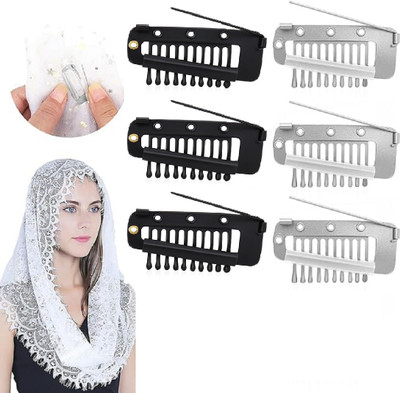 MYYNTI 6 pcs Wig Clip with Safety Pins|10-Teeth Hair Extension Hair Clip(Silver, Black)