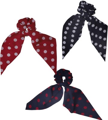 RHYNISH Girls Fancy Polka Dots Lazer Scarf Scrunchies Rubber Band(Blue, Red, Blue)