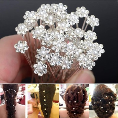 SUKUN Flower Juda Pins U Juda Bobby Pins for Women and Girls,Bridal(Pack Of 12) Hair Pin(White)