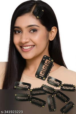 HNB23 Premium Black Metal Wig Clips with Snap Grip & Silicone Cushion – Pack of 12 Hair Accessory Set(Black)