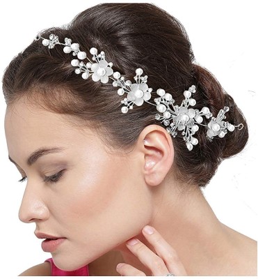 alamodey Pearl Floral Stone Tiara Hair Band(Silver)