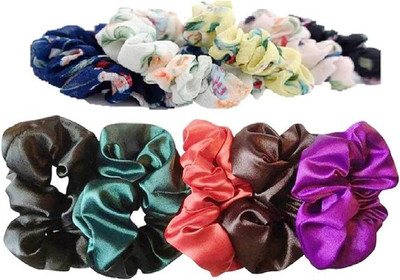 KVY COLLECTION Scrunchies For Women 12 Pcs Satin And Printed Rubber Bands Rubber Band(Multicolor)