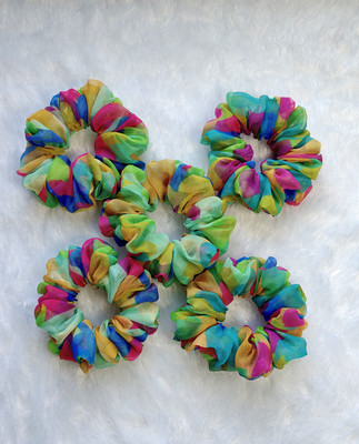 PANNY Floral Organza Scrunchies for Women & Girls – Pack of 5 Rubber Band(Multicolor)