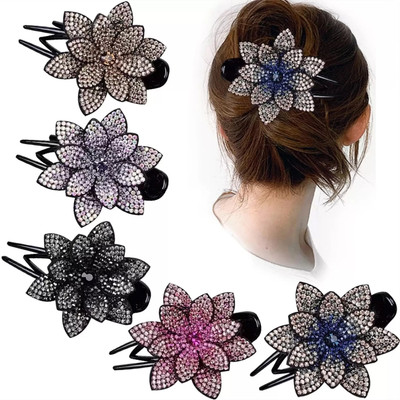 Alucia Rhinestones Bun Hair Claw Clip Clutcher Ponytail Bun Holder For Girls, Women Bun Clip(Multicolor)