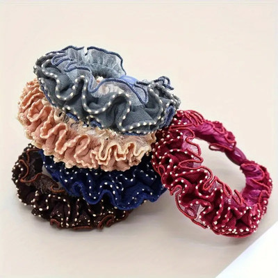 locklux Premium Pearl-Studded Hair Scrunchies Set for Women & Girls Random color Rubber Band(Blue)