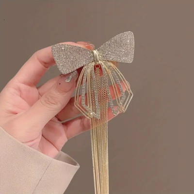 Blubby Elegant Golden-Tone Crystal & Pearl Bow Hair Claw Clip for Women Hair Claw(Multicolor)