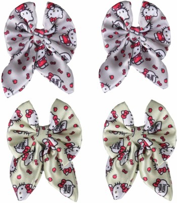 RHYNISH Girls Printed Satin Silk Rabbit Ear Bow Alligator Hair Clip(Silver, Green)