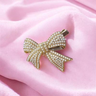 Alucia Korean Style Metal Pearl Bow Hair Clips For Women Hair pins for Girls Hair Hair Clip(White, Gold)