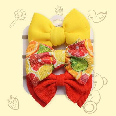 POLKA TOTS Cotton Lemon Print Bow Headband Set - Yellow & Red - Set Of 3 Head Band(Yellow)