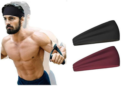 house of common Mens Headband - Running Sweat Head Bands for Sports - Athletic Sweatbands Head Band(Maroon, Black)