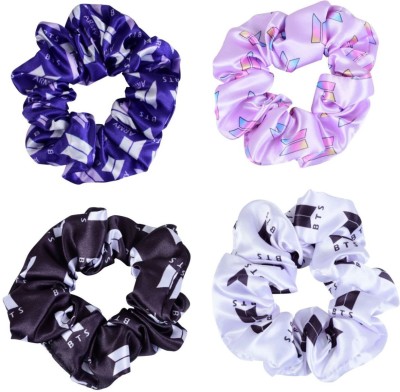 NNR Pack of 4 BTS Army Print Satin Silk Hair Scrunchies Multicolor1 Rubber Band(Multicolor)