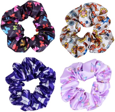 NNR Pack of 4 Mix Print Satin Silk Hair Scrunchies Multicolor5 Rubber Band(Multicolor)