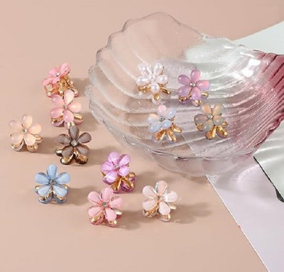 SIA VENDORS (10)_Colorful_Daisy_Pearl Cute Ponytail Holder pins Set (multi Color) Hair Extension