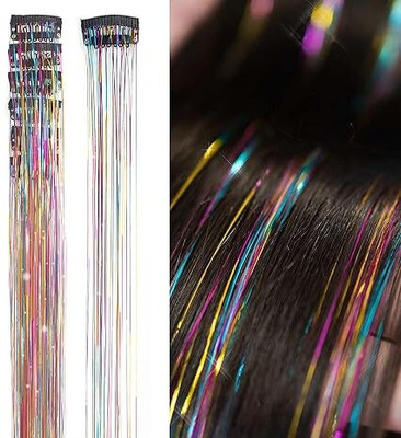 D-DIVINE 2pcs Clip in  Tinsel Extensions Highlights for  24 Inch (Rainbow) Hair Extension