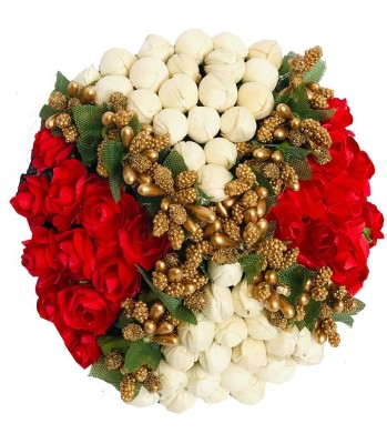 AROOMAN Artificial Flower Bun Juda Maker Flower Gajra Hair Accessories For Women and Girls Pack-01(Color-Red & White) Hair Band(Multicolor)