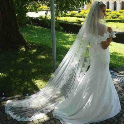 UNIQUE BRIDAL Wedding Veil Tulle 2 Layers 3.Meter Long Cathedral Bridal Veil with Hair Comb Hair Accessory Set(White)