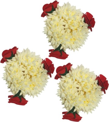 MICLAC Fake Gajra With Rose For Hair 3PCS Hair Accessory Set(White)