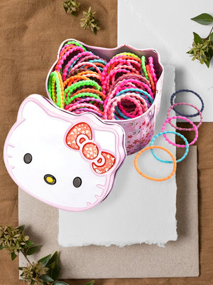 YELLOW CHIMES Pack of 100 Pcs Neon Colors Small Pony Holders Rubber Band with Kitty Tin Storage Box. Rubber Band(Multicolor)