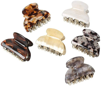 Sparkling Dazzle 6Pcs 5cm Small Acrylic Marble Colorful D Shape Top Clip for Woman and Girl Hair Claw(Multicolor)