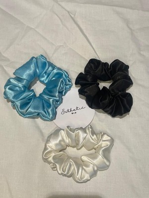 Esthetic byla Women premium hair satin scrunchies Pack of 3 Rubber Band(Blue, Black, White)