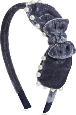 RibbonCandy Velvet pearl Hairband with large bow - Grey Hair Accessory Set(Grey)