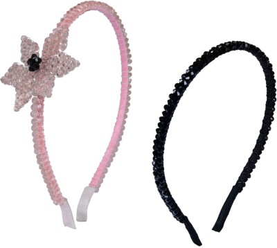 RHYNISH Crystal Hairband for Girls and Womens (Black-Pink) Hair Band(Black, Pink)