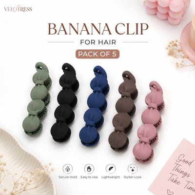 VELOTRESS Pack of 5 Matte Banana Hair Clips for Women & Girls | Multicolor Banana Clip(Multicolor)