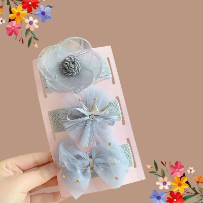 SYGA 3 Pcs Baby Girl Headband Soft Flower Bow Stretchable For 0-3 Years(Color - 02) Hair Band(Grey)