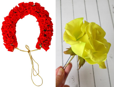 PSYCHFLORE RED ROSE GAJRA WITH YELLOW ROSE PIN SET OF 2 PC-R Hair Accessory Set(Multicolor)