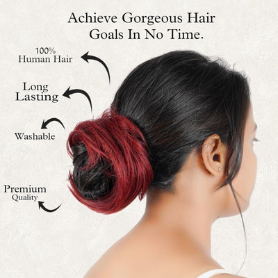 RefynHair Women Messy Hair Buns Extensions Human Hairpieces Burgundy Red -1 Piece (35 GR) Bun(Maroon)